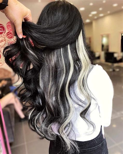 black hair and blonde highlights|black hair with blonde extensions.